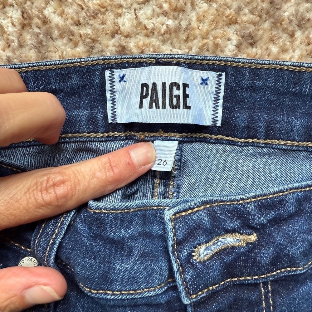 Paige Womens Jeans Peg Skinny Denim Blue Dark Wash 26*27 - Picture 3 of 6